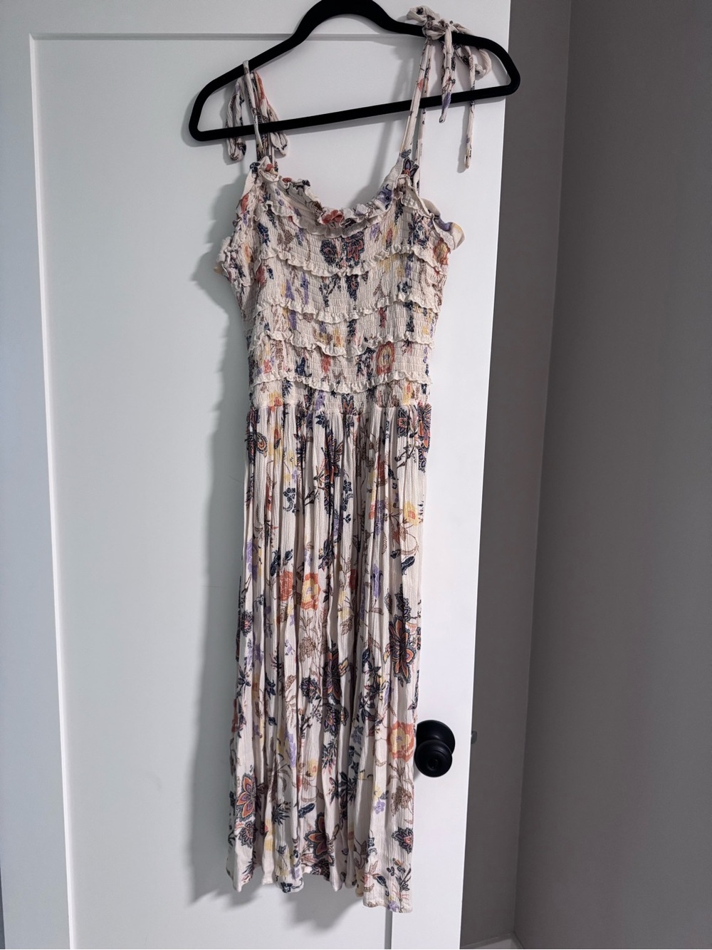 Free People Cream Floral Midi Dress with Tie Straps